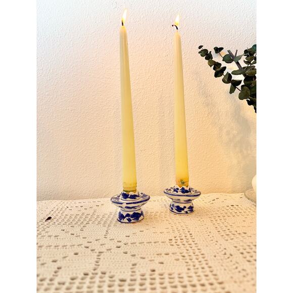 Porcelain Blue Delft Candlestick Holders Set of Two - Picture 2 of 6